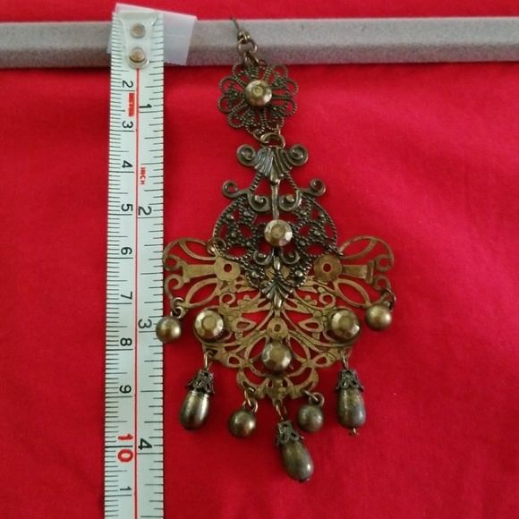 Antique Goldtone Chandelier Earrings - Picture 7 of 7